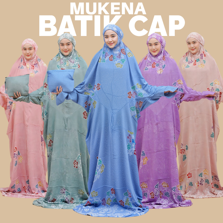 Mukena Dewasa Batik Cap Model Terusan Kain Rayon Tebal Premium Jumbo, Adem & Nyaman
