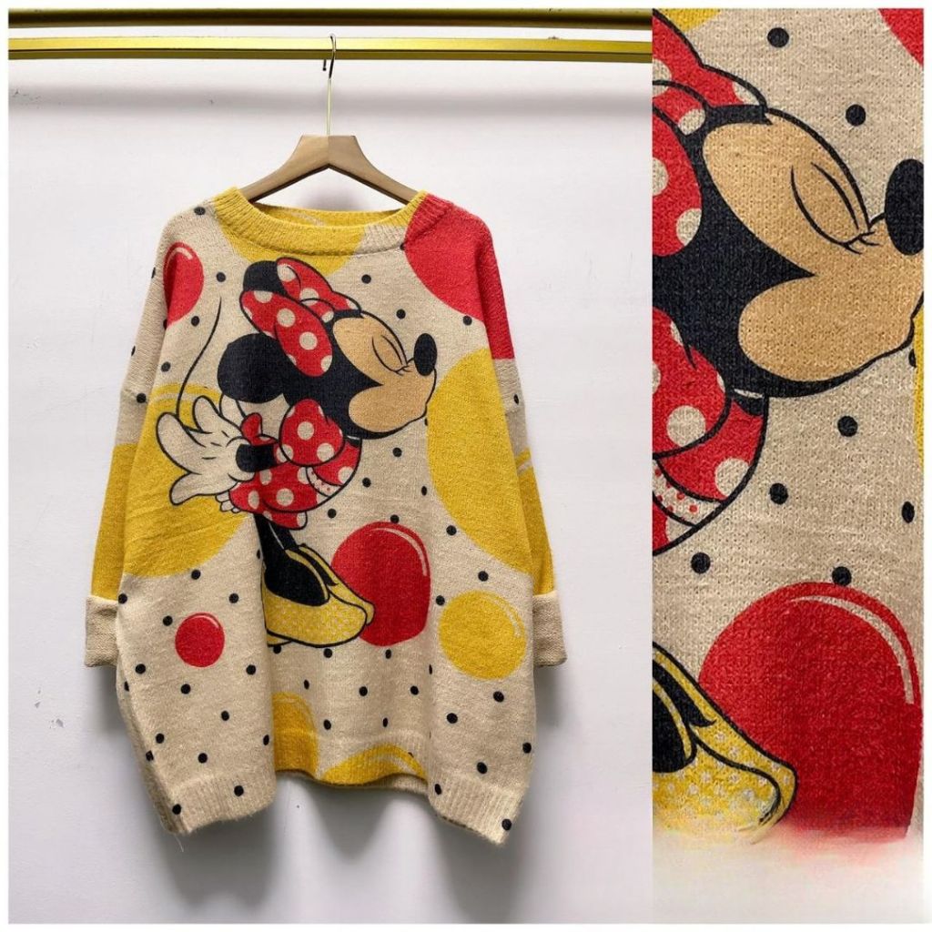 Sweater Rajut Import Minnie Mouse Wanita Oversize Premium | Kaos Rajut Wanita Korea | Sweater Rajut 