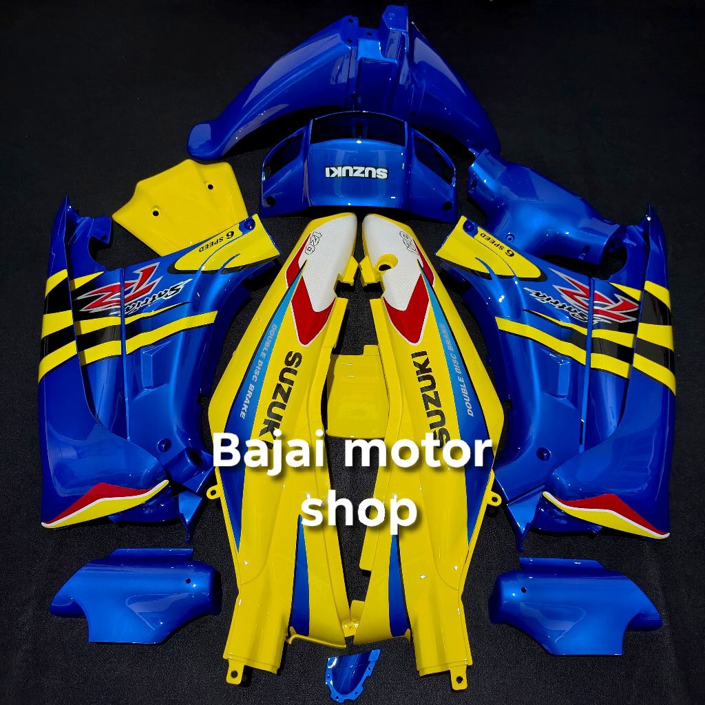 cover body fullset halus satria lumba biru kuning body fullset halus suzuki satria R lumba