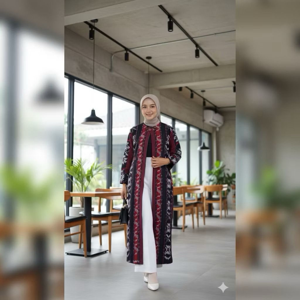 Long Outer Wanita Bahan Tenun Troso Premium Long Cardi Tenun Long Outer Jumbo