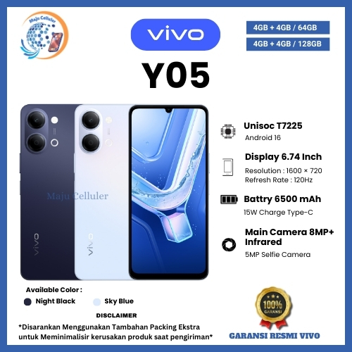 HP VIVO Y05 4/128GB, Y05 4/64GB, Y04S 4/128GB & Y04S 4/64GB (GARANSI RESMI VIVO 1 TAHUN)