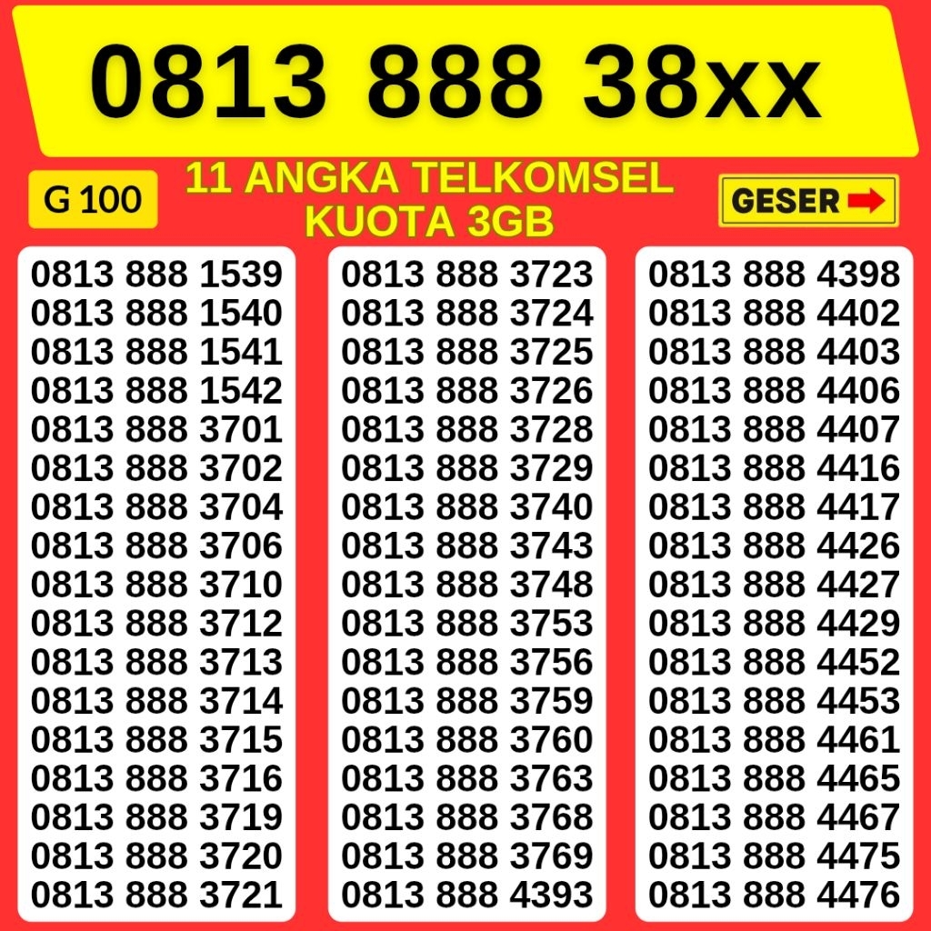 11 Digit Bonus Kuota Nomor Cantik Telkomsel Tahun Hoki 888 ahun Kartu Perdana Telkomsel Tsel Red Tel