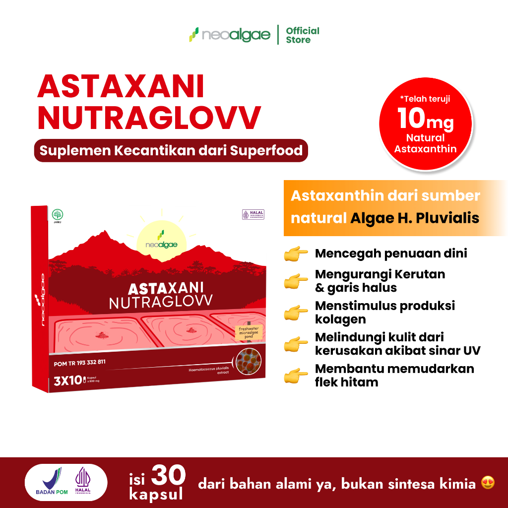 Astaxani Nutraglovv - Suplemen 10mg natural astaxanthin Original BPOM suplemen kecantikan anti aging