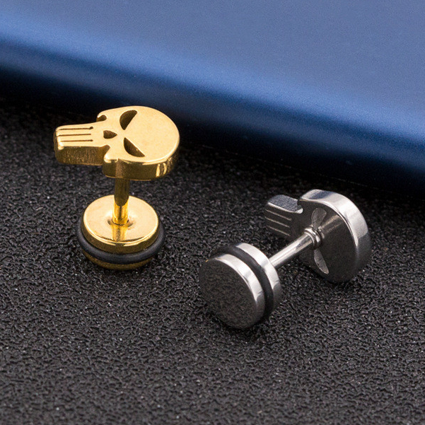 Anting-anting pria berbentuk tengkorak yang unik dan modis dari baja titanium, dijual grosir. Anting