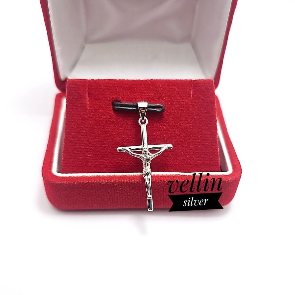 Liontin Salib Corpus - perhiasan liontin salib perak 925 lapis emas putih - bandul salib