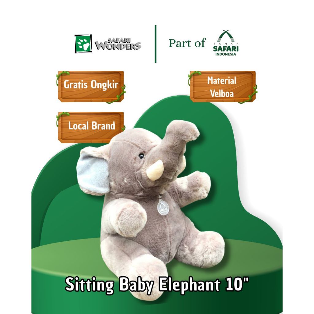 SAFARI WONDERS - Sitting Baby Elephant 10" - Official Merchandise Taman Safari Indonesia