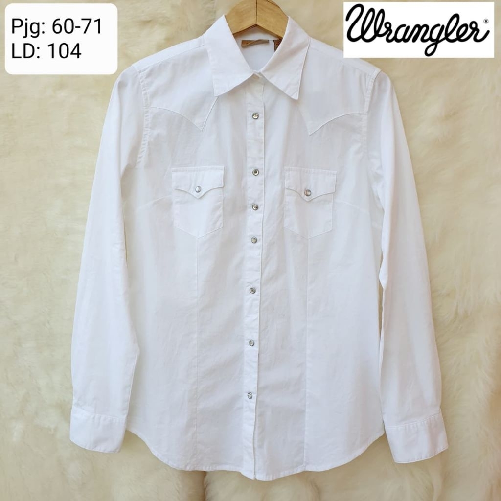 Kemeja Wrangler Wanita Atasan Putih Lengan Panjang Long Sleeve
