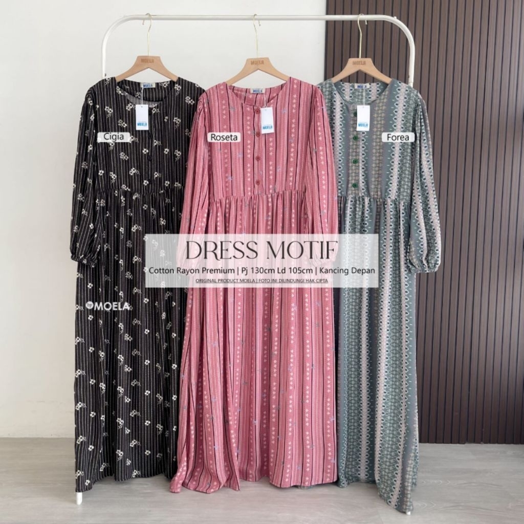 Dress Motif by Moela - dress cotton rayon premium - gamis wanita model terbaru kekinian - dress baju