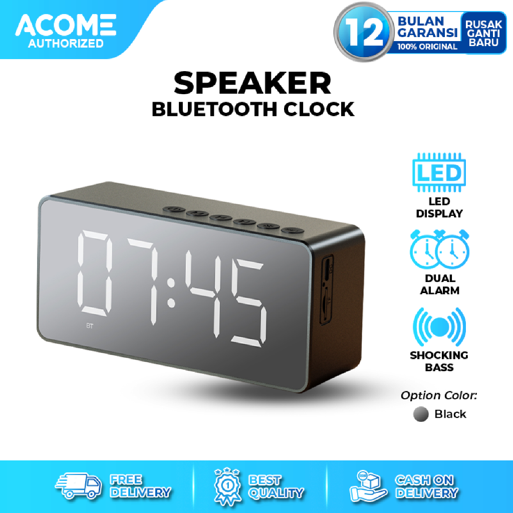 Acome Speaker Bluetooth 5.2 Jam Alarm LED Display Shocking Bass Garansi Resmi 1 Tahun A17