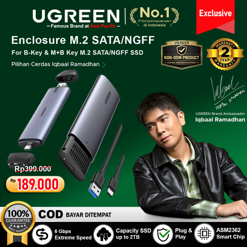 UGREEN Casing SSD M.2 Enclosure NGFF / SATA Slim Speed 5Gbps 10903