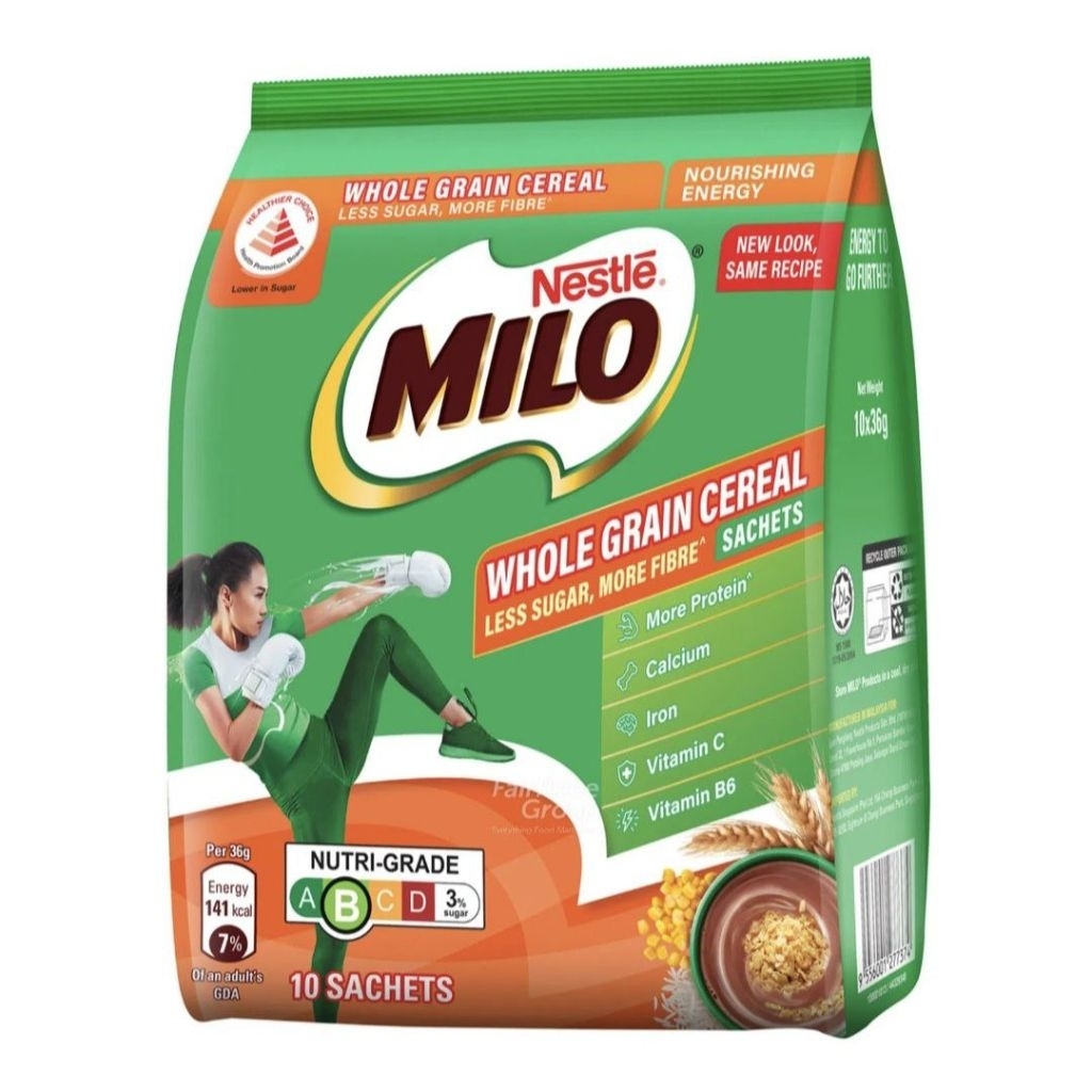 Milo Whole Grain Cereal Singapore Gao Siew Dai Less Sugar Chocolate Malt Drink Susu Bubuk 10 sachet 