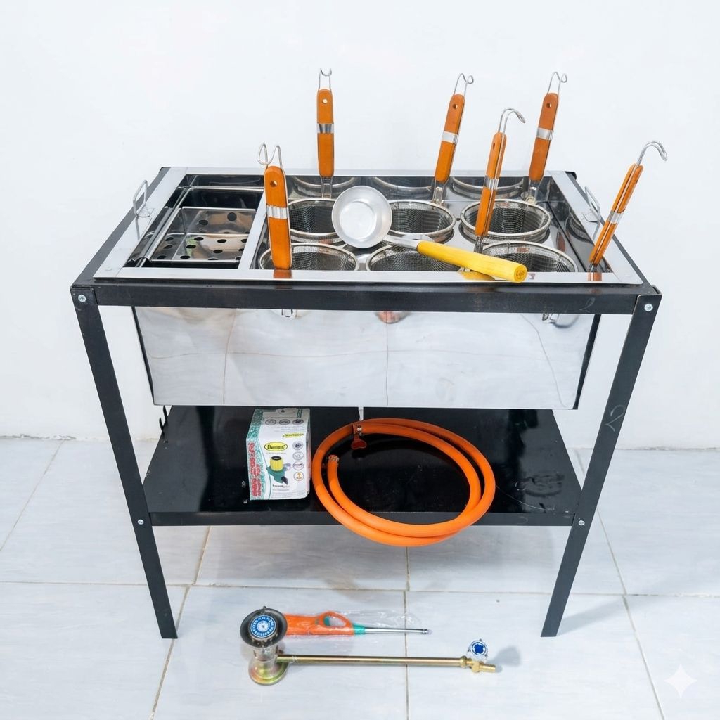 Dandang mie ayam bakso kotak stainless 6 lubang / Panci mie ayam / Dandang mie kocok