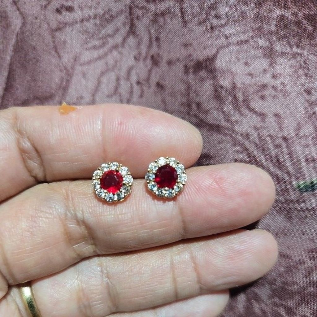 Jewelry anting tusuk permata merah delima