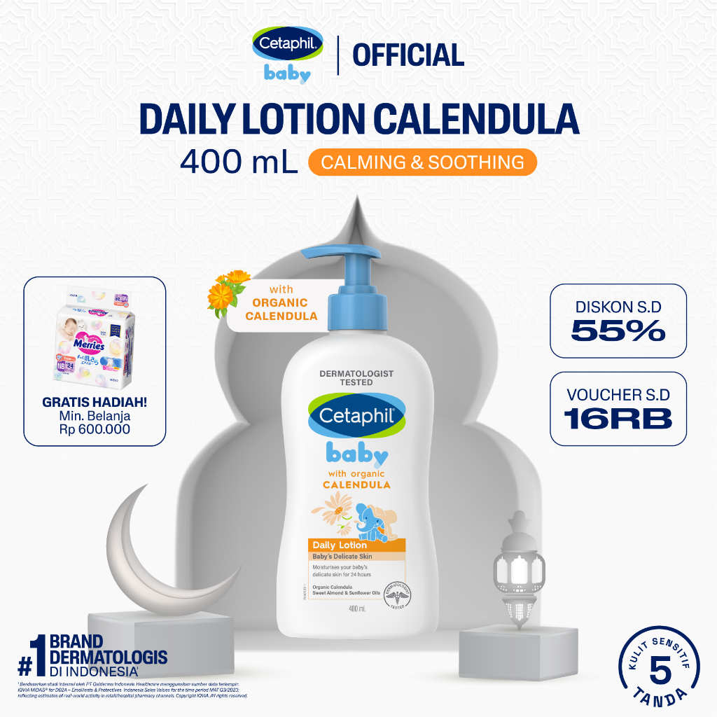 Cetaphil Baby with Organic Calendula Daily Lotion 400ml dengan Calendula, Glycerin, Sweet Almond Oil