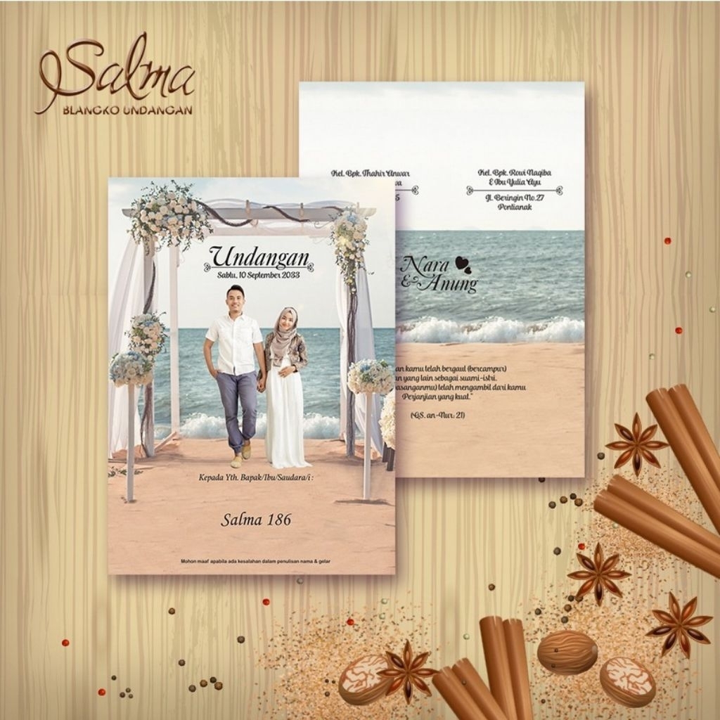 CETAK UNDANGAN PERNIKAHAN TEMA PASIR PANTAI | Salma 186 | PADANG INVITATION