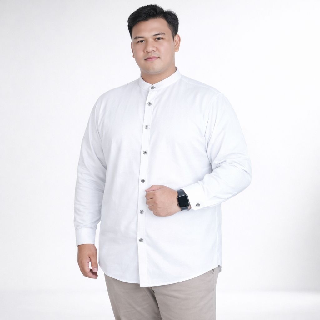 Kemeja Polo Pria Jumbo Lengan Panjang Kerah Shanghai Big Size Polos Premium