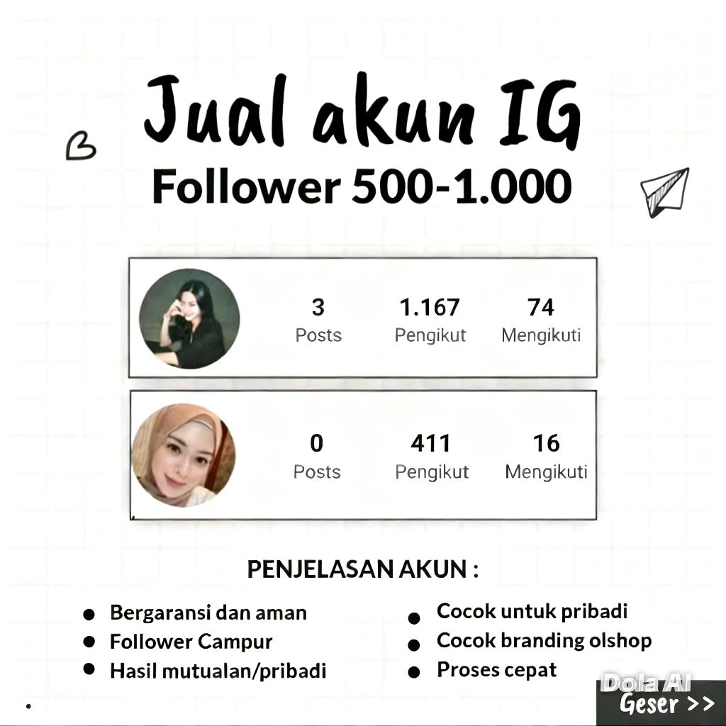 Juan Akun Instagram-Real Follower 500-1000 Aktif Cocok untuk Olshop/Pribadi-Bergaransi"