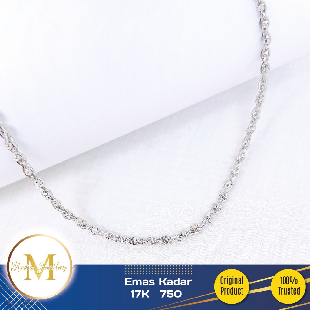 MODIS JEWELLERY - Kalung Kepang Lilit Italy AU Putih - Emas 18k  750
