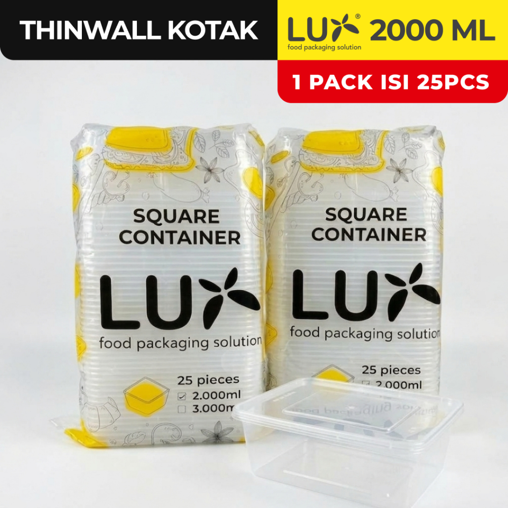 Lux Thinwall Kotak 2000ml Square Jual/Pack Food Grade / Kotak Makan Persegi Panjang / Wadah Makanan