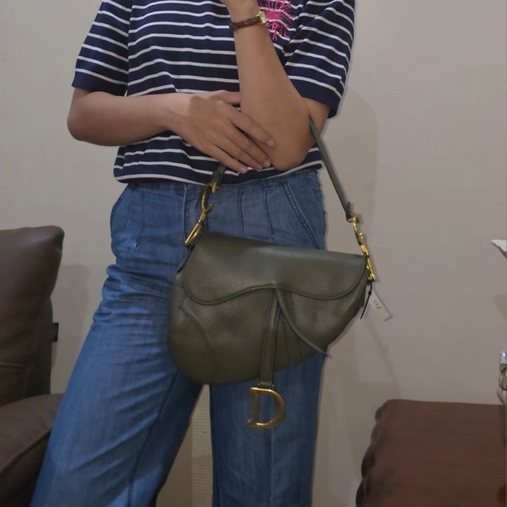 Tas Dior Saddle Bag Olive Taupe Preloved/Second