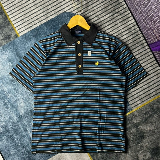 KAOS POLO HANG TEN STRIPE BLUE BLACK SECOND
