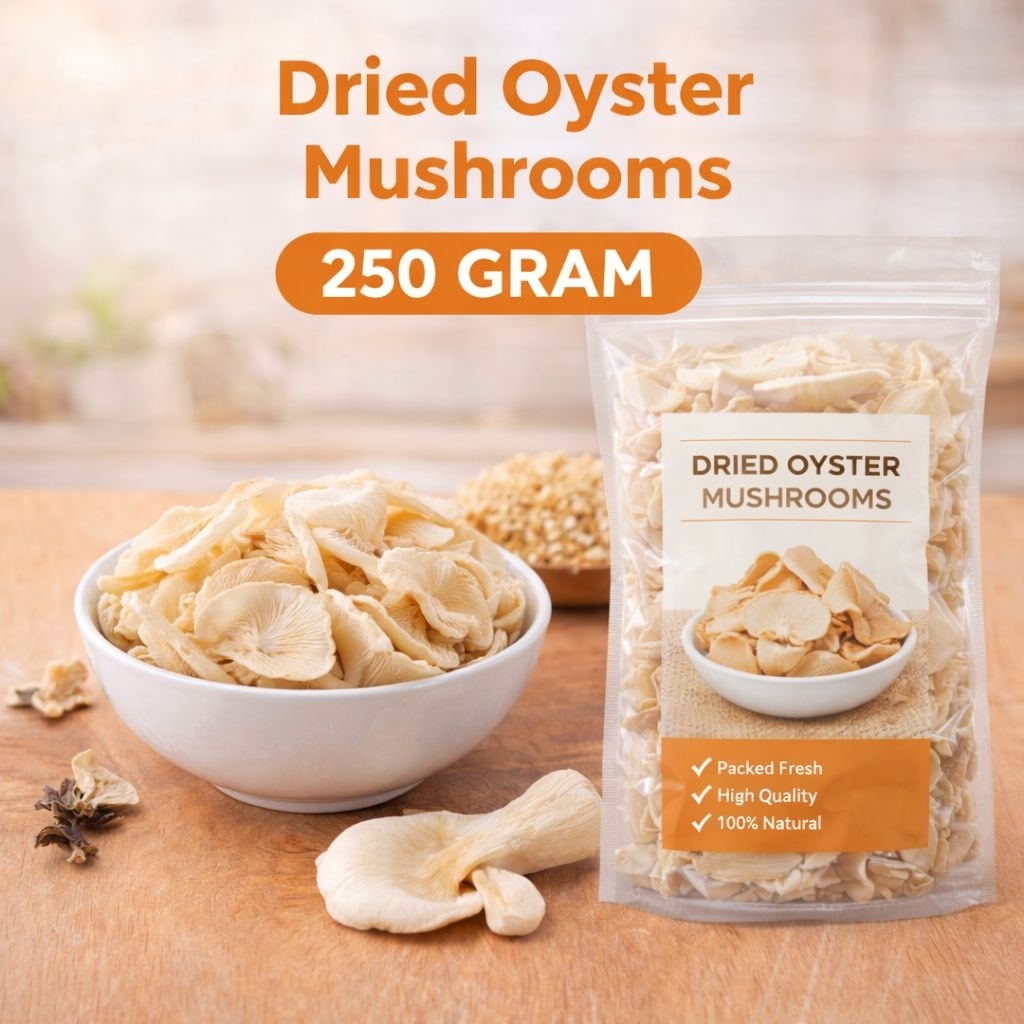 jamur tiram kenyal gurih sudah dikeringkan isi 450gram