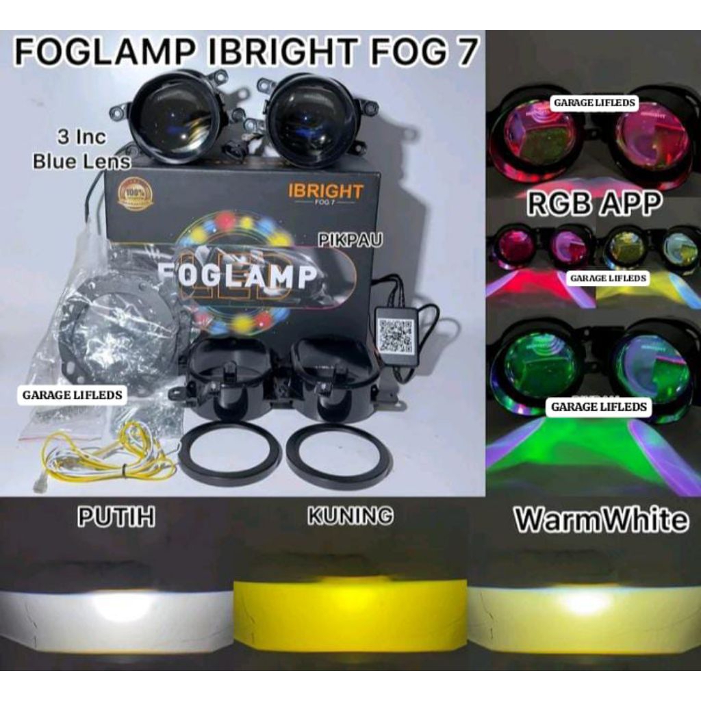 PROMO BILED FOGLAMP IBRIGHT 3 INCH FOG4 APP RGB 3 INCH Foglamp Ibright HONDA TOYOTA 3 Warna BLUE LEN