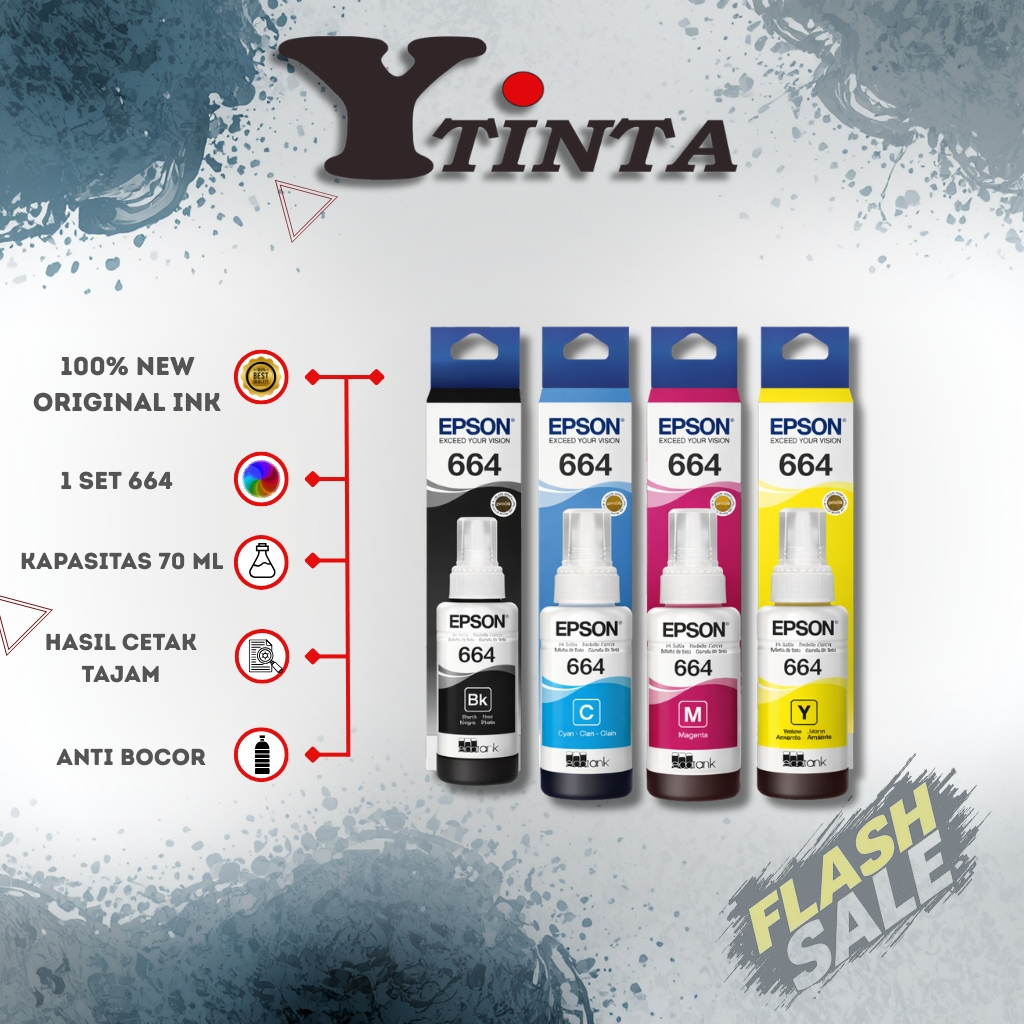 Tinta Epson 664 Original 1 Set 4 Warna BK C M Y | Tinta Printer Epson L110 L120 L210 L220 L310 L360