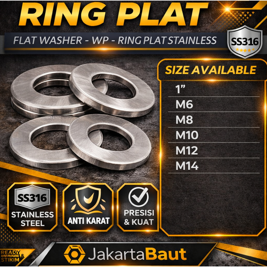 SS316 Ring Plat M12 / Flat Washer M12 / WP M12 / Ring Plat Stainless M12