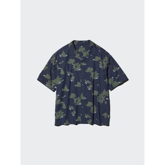 UNIQLO Kemeja Motif Katun Modal Kerah Terbuka Pria JASTIP BATBOY