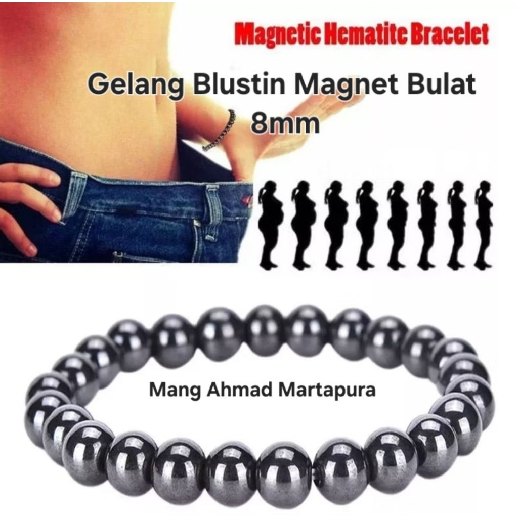Gelang Batu Blustin Magnet Bulat 8mm - Gelang Kesehatan Batu Hematite blustin Asli