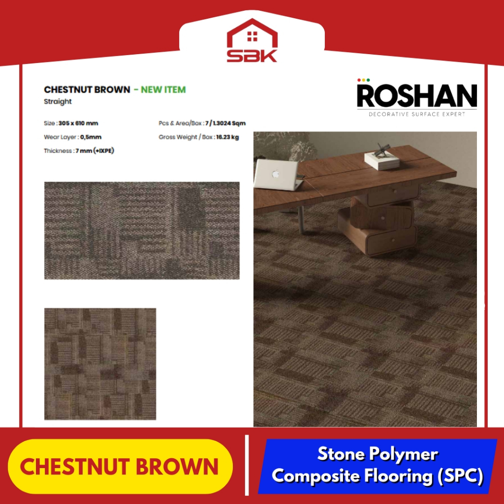 Lantai SPC ROSHAN 305x610MM - SPC 5/7MM MOTIF SEMEN | SPC KARPET