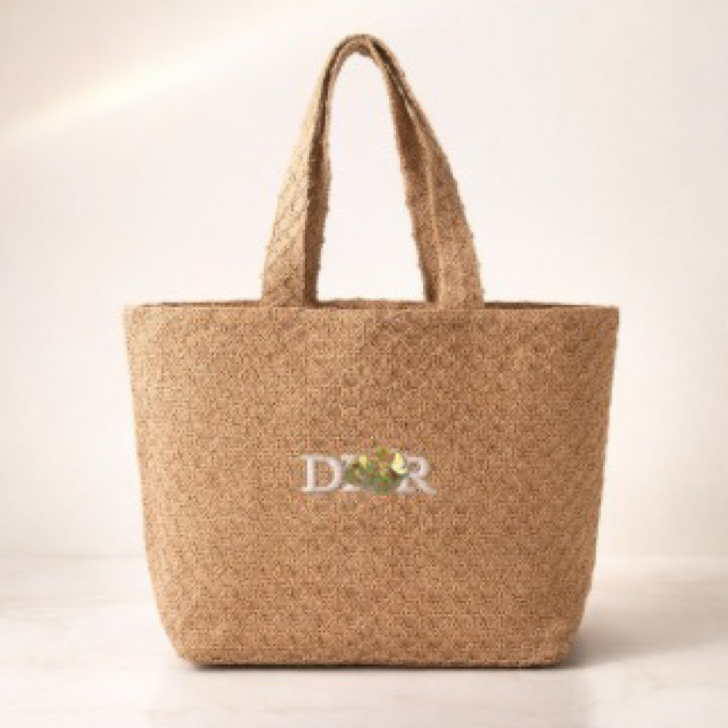 Tas Tote Rattan Anyam Premium Beige Large Capacity Shoulder Bag Wanita GWP Dior Cocok Lebaran