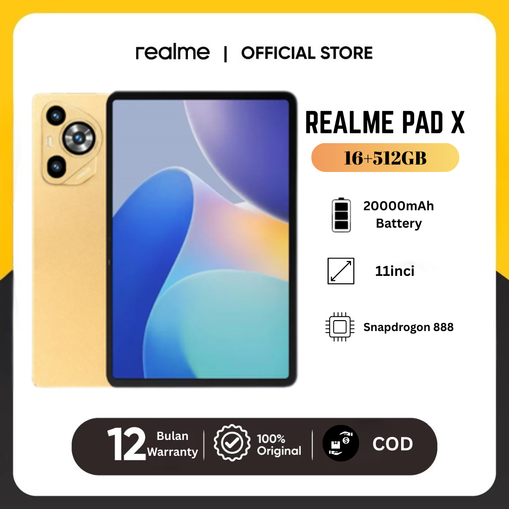REALME PAD X | 16GB+512GB | 4G LTE SIM + WIFI 11'' FHD ORIGINAL TABLET Murah Layar Besar Bonus Keybo