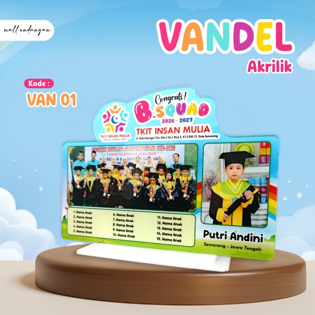 Vandel Wisuda Akrilik Custom Plakat Kelulusan TK/PAUD Custom Foto dana Nama Mall