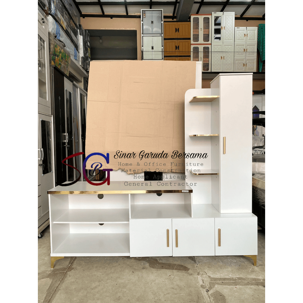 MEJA TV L / RAK TV / LEMARI TV L PANJANG 160 / BUFFET TV KAKI GOLD BESI / RTV L MINIMALIS MODERN