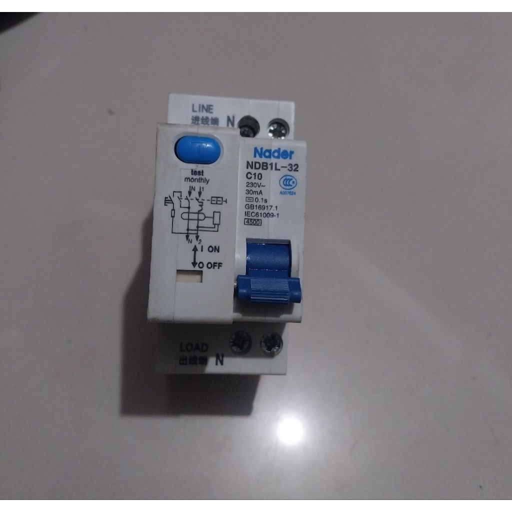 MCB ELCB Nader NDB1L-32 C10 1 Phase 230V 30mA pengaman instalasi listrik dari arus lebih (overload)