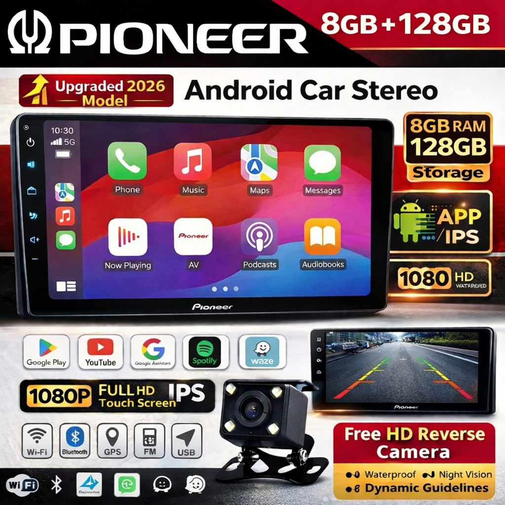 [8GB RAM+128GB ROM] Pioneer Android Player 9" 10" inch Quad Core Car Multimedia MP5 Player