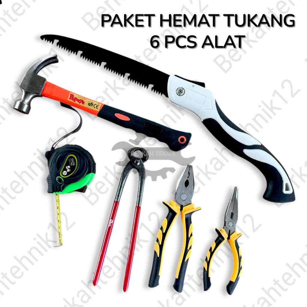 6IN1 Gergaji + Meteran + Palu + Gegep catut + Tang kombinasi + Tang Lancip - PAKET COD ALAT TUKANG H