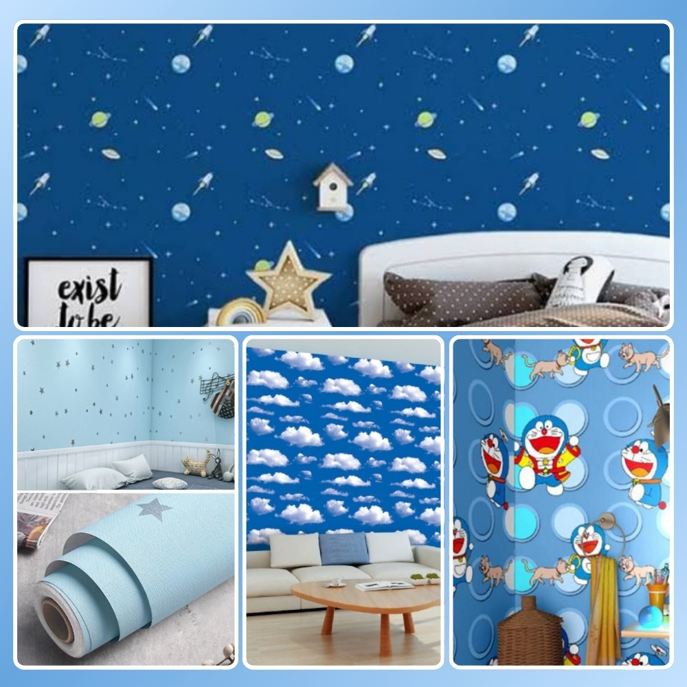 Wallpaper Stiker Dinding Kamar Tidur Anak Cowok Wallpaper Kamar Biru Wallpaper Sticker Doraemon