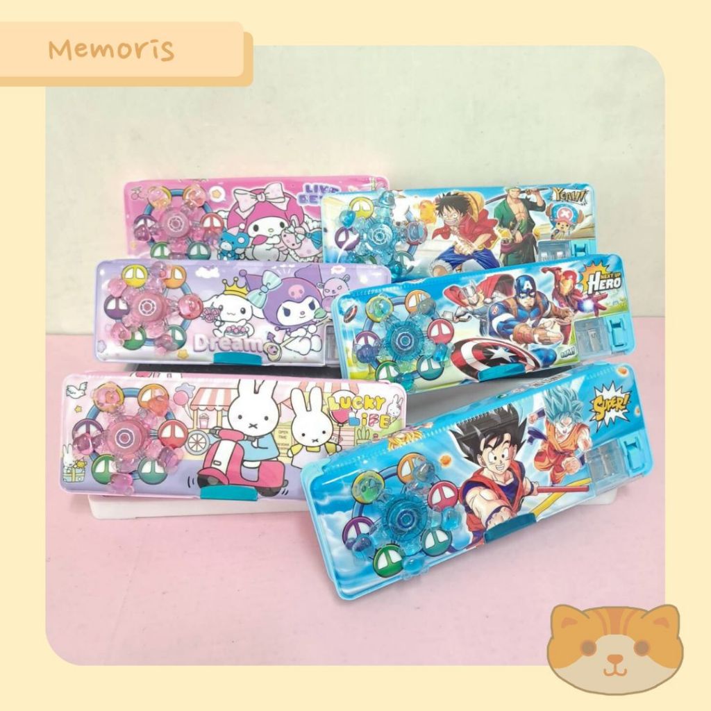Kotak Pensil Case Magnet+Mainan Spinner Plastik Avengers Melody Kuromi Miffy Labubu Lutfy DragonBall