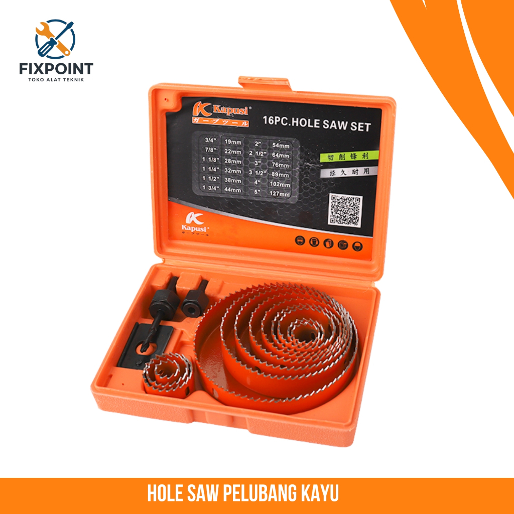 Kapusi Hole Saw Pelubang Kayu 16pcs/Mata Pelubang Kayu K-3683