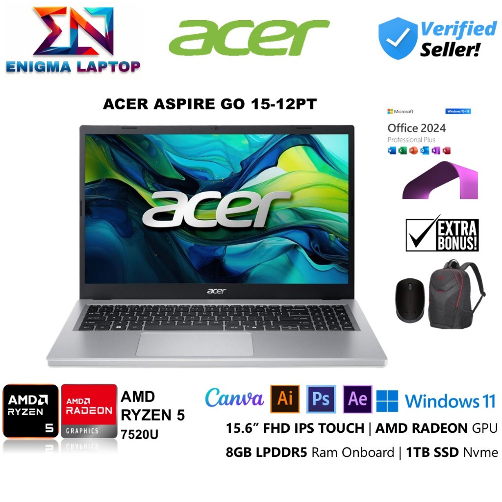 Acer Aspire Go 15-21PT Ryzen 5 7520U 8GB 1TB SSD 15" FHD IPS Touch Win11 Home