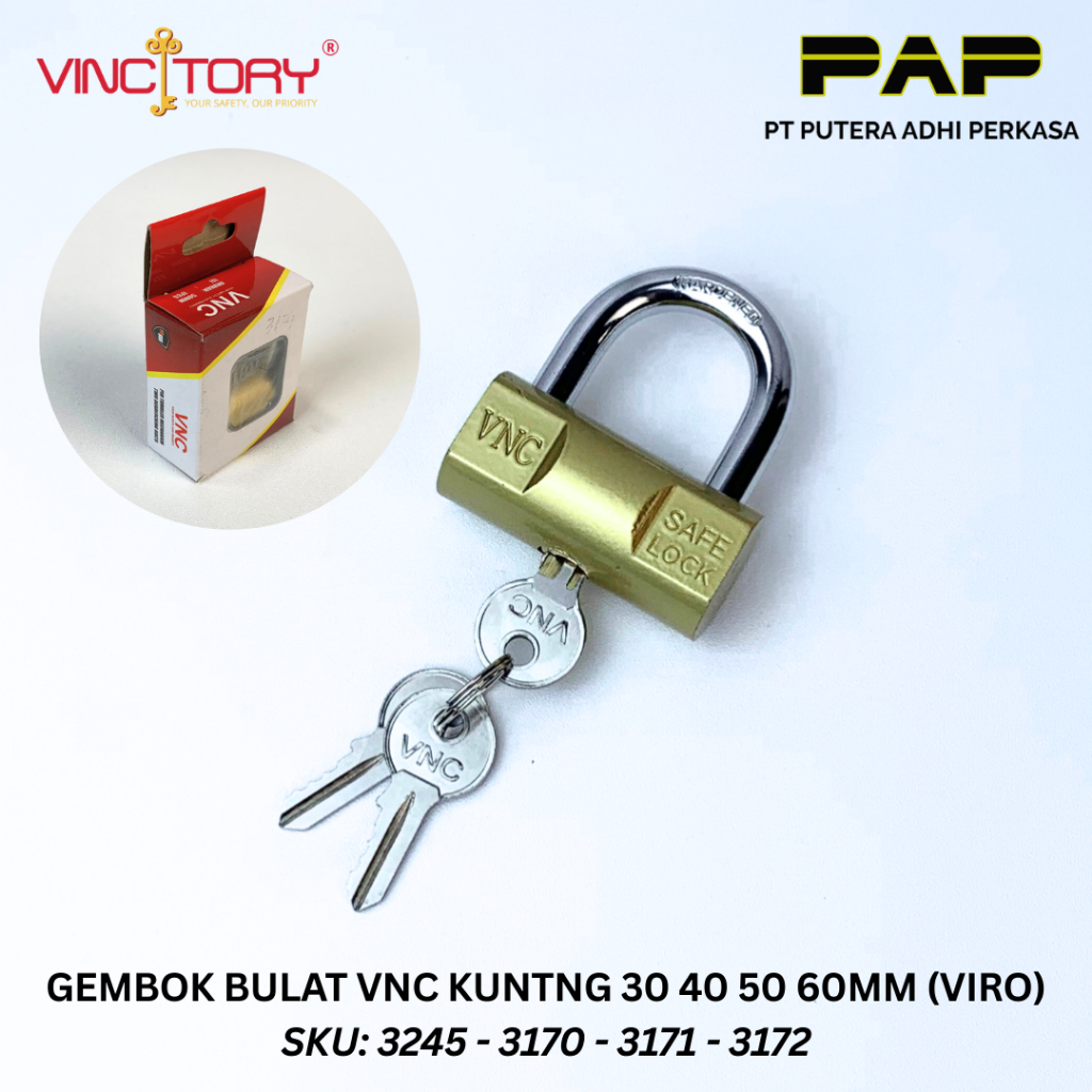 VINCITORY Gembok Bulat Model Viro Kuning Anti Maling | Gembok Pagar Model Viro 30 40 50 60 mm