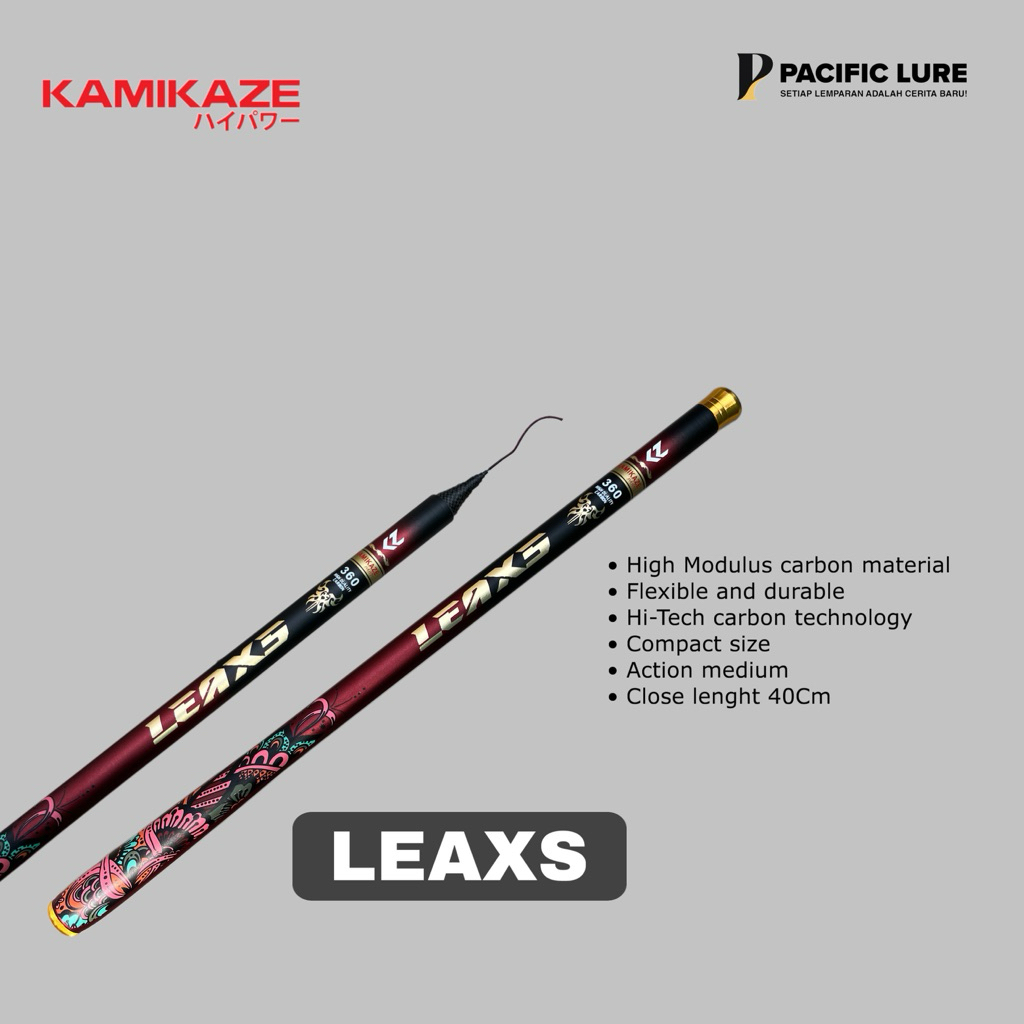 KAMIKAZE Joran Pancing Tegek LEAX 180cm - 450cm Hi-Carbon Blank Compact Size Kuat dan Ringan Joran P