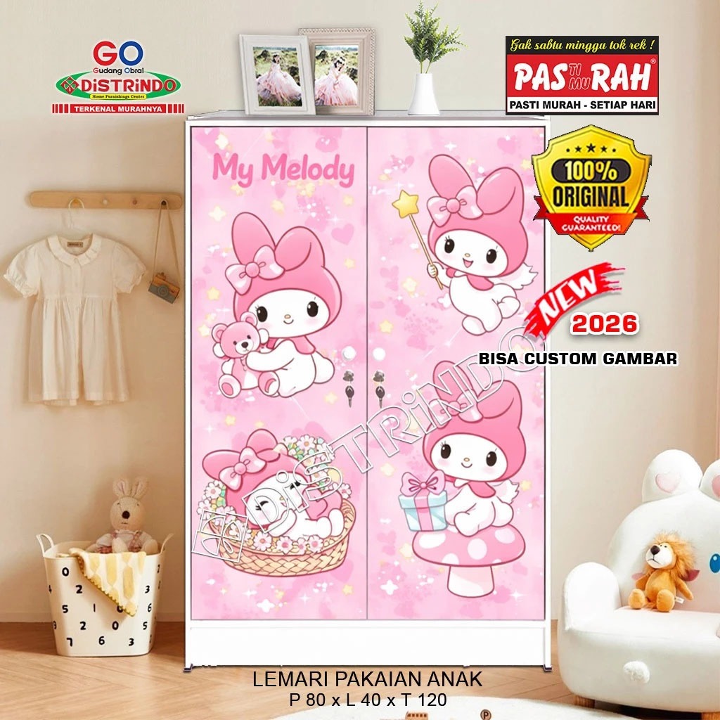 DISTRINDO Lemari Pakaian Anak Bisa Custom Gambar / Lemari Anak ada Gantungan Aluminium + Rak