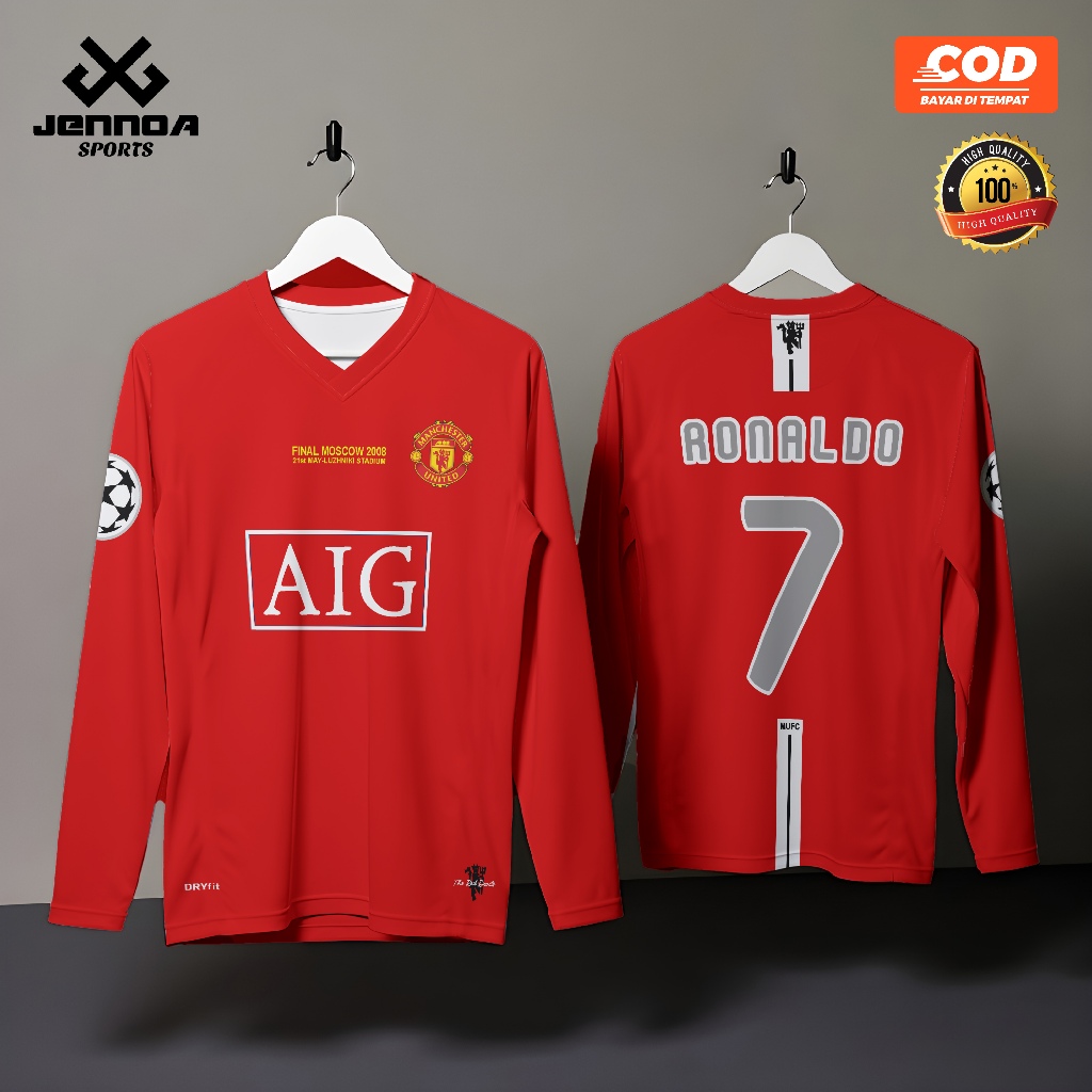 Jersey Bola Custom EMYU The Red Devils Home Merah UCL 2008 Ronaldo 7 unisex fullprint