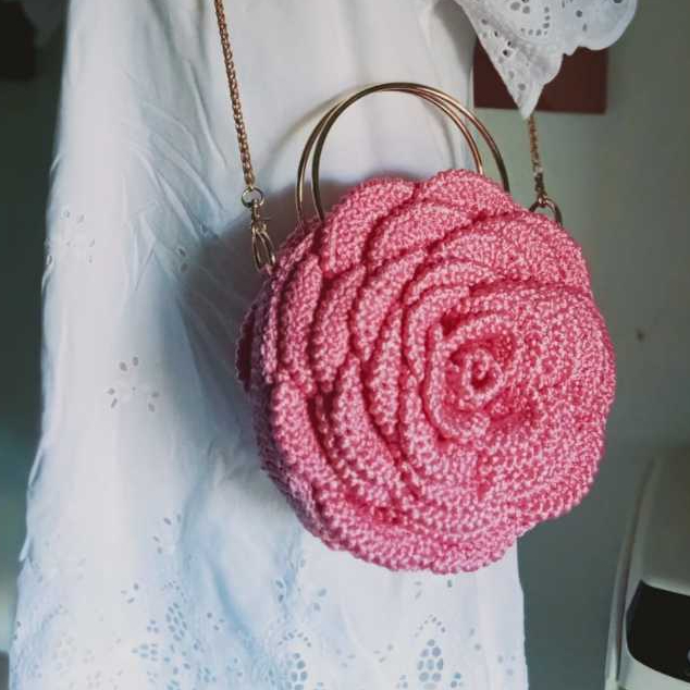 Tas Rajut Wanita motif Bunga Mawar