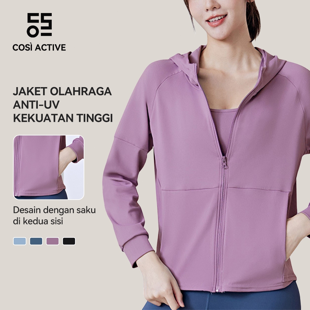 COSI ACTIVE Jaket Olahraga Wanita Lengan Panjang Oversize Longgar Loose Fit Dengan Hoodie Baju Olahr