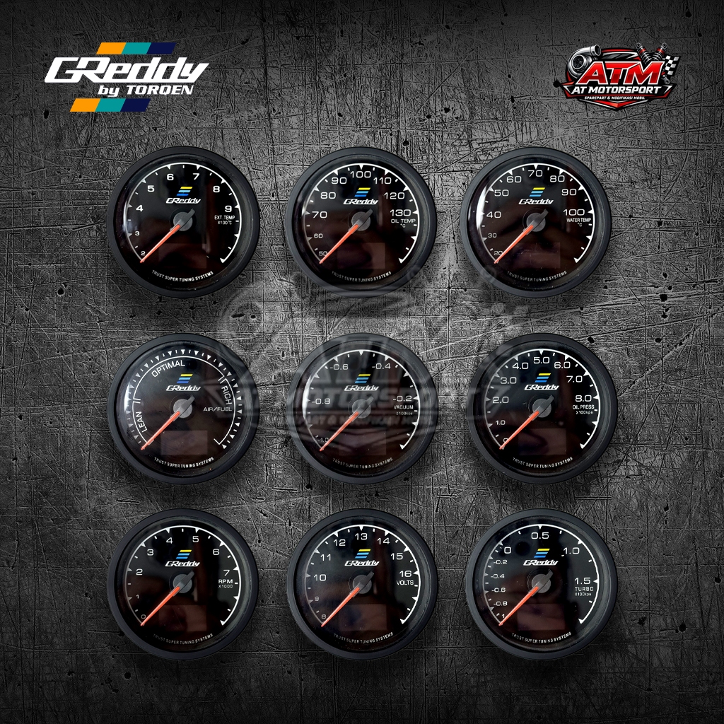 Greddy Meter 52mm Lengkap – Boost, Oil Temp, Water Temp, Oil Press, AFR, RPM, Volt, Vacuum, Exhaust 